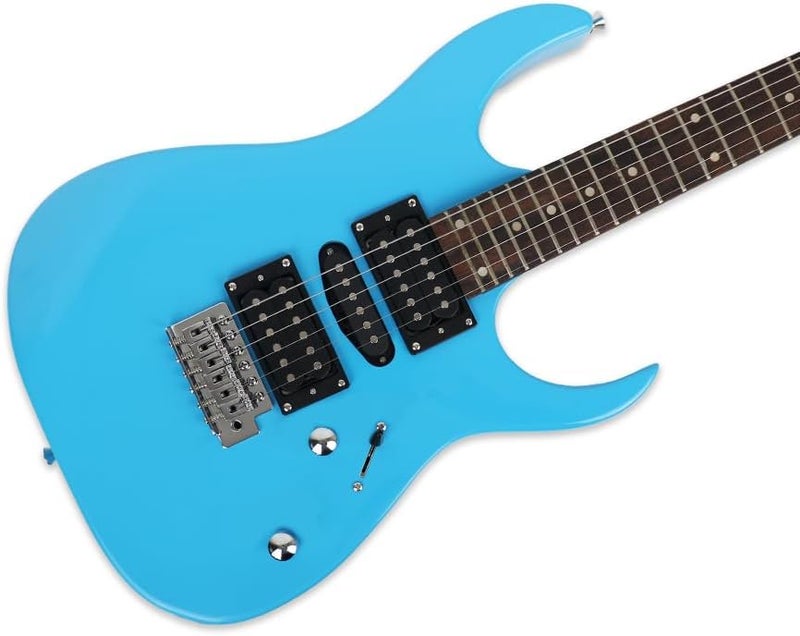 demusea electric guitar light blue 24frets full size guitar HSH pickup maple neck phoenix body single tremolo bridge 5 ways toggle 1V1T plate portable young man beginner starter practice(YNBDOT-BL) - Image 1